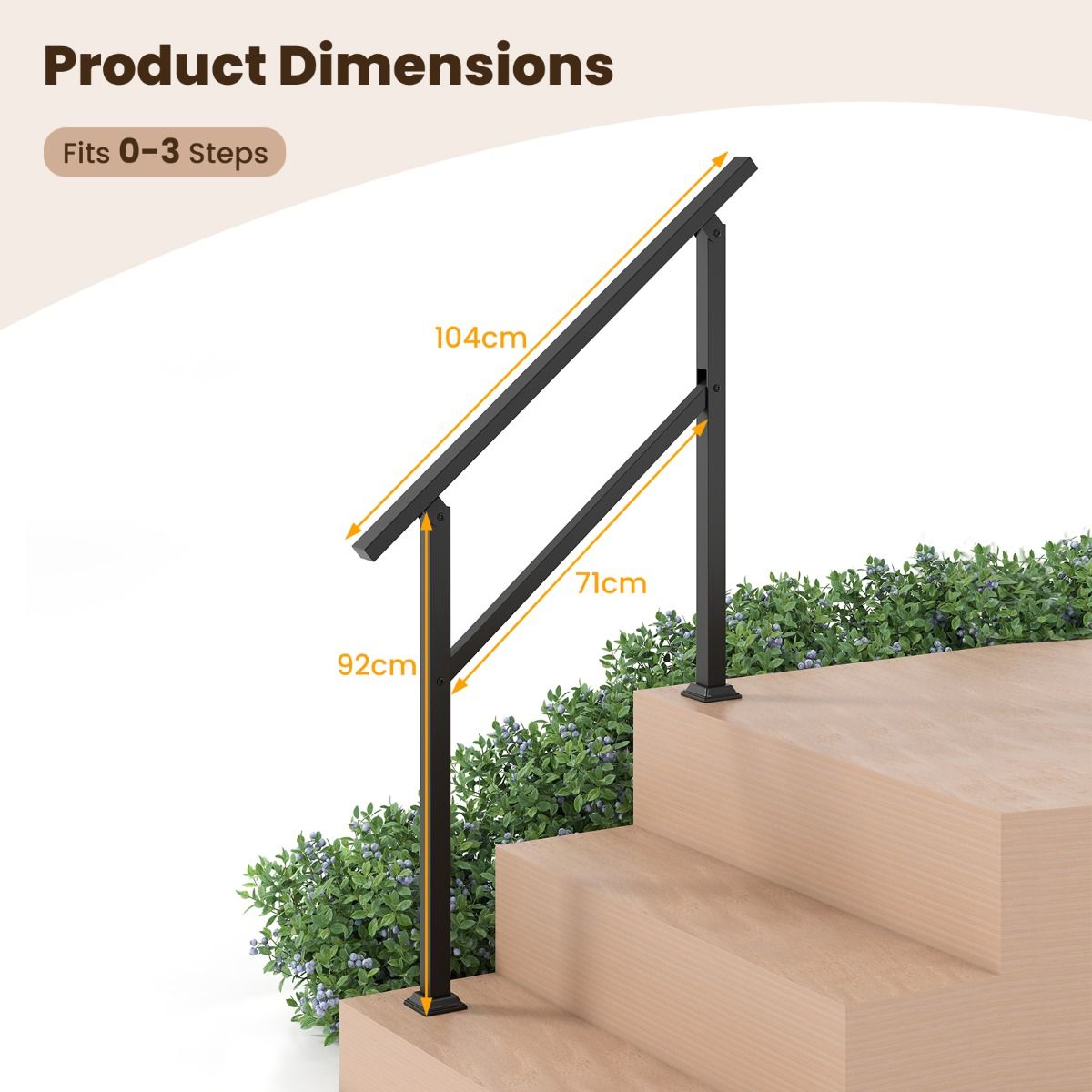 Rampe d'escalier en métal Coast pour l'extérieur - Angle réglable à 44° - Capacité de charge de 150 kg - Noir
