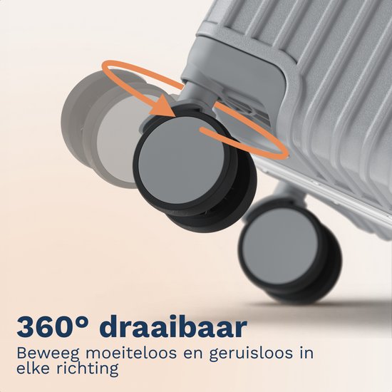 Valise cabine TRVLMORE Premium - 54 x 35 x 22 cm - Roulettes pivotantes à 360° - Double serrure à combinaison TSA - Polycarbonate - Sans fermeture éclair - 40 litres - Argent