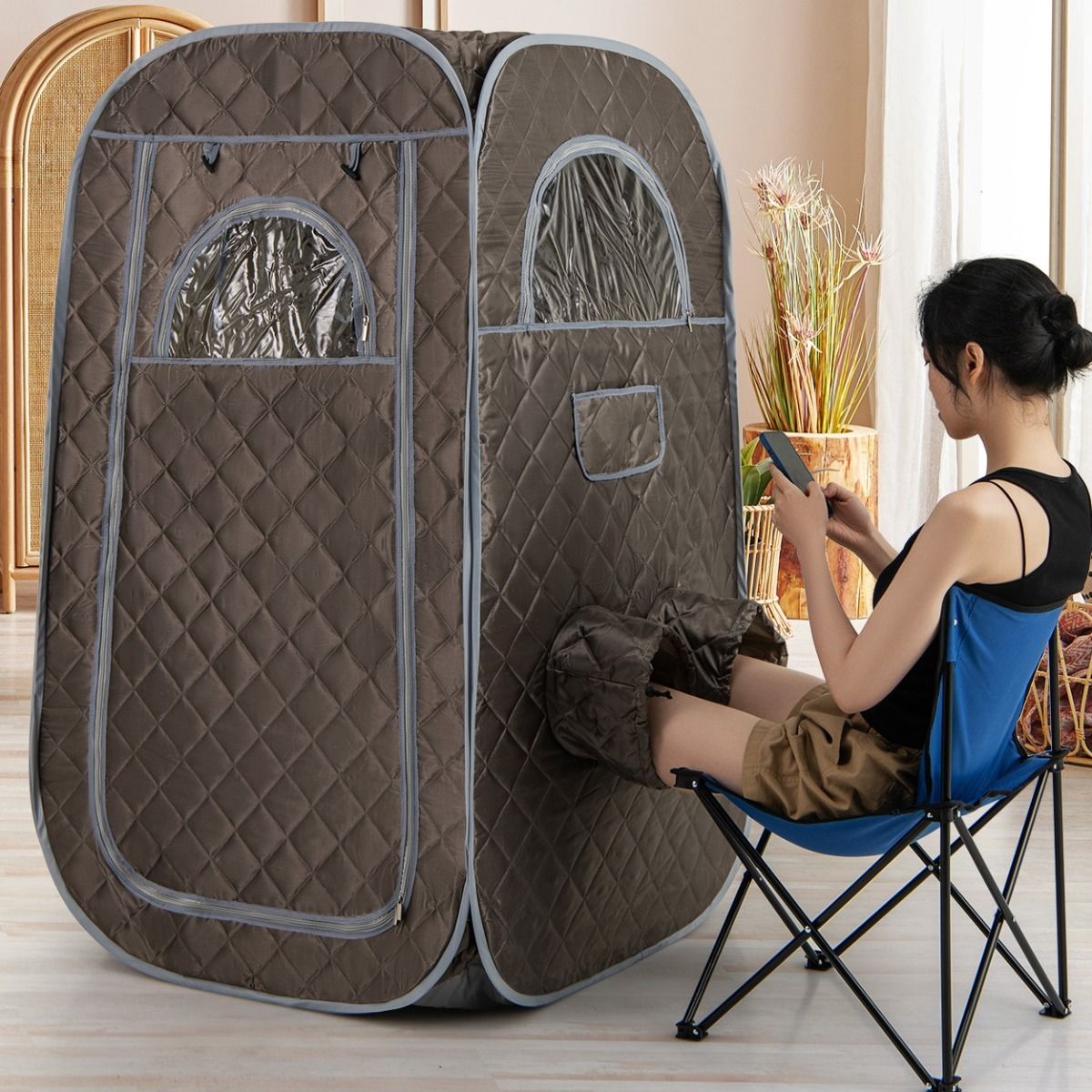 Sauna à vapeur portable Coast - Sauna d'intérieur pour 1 à 2 personnes - Générateur de vapeur de 3 litres - Gris 89 x 89 x 149 cm