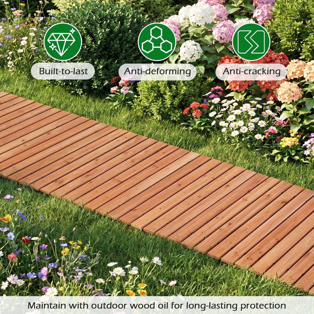 Passerelle de jardin en bois Coast - déployable - surface antidérapante - marron clair 245 x 55 cm