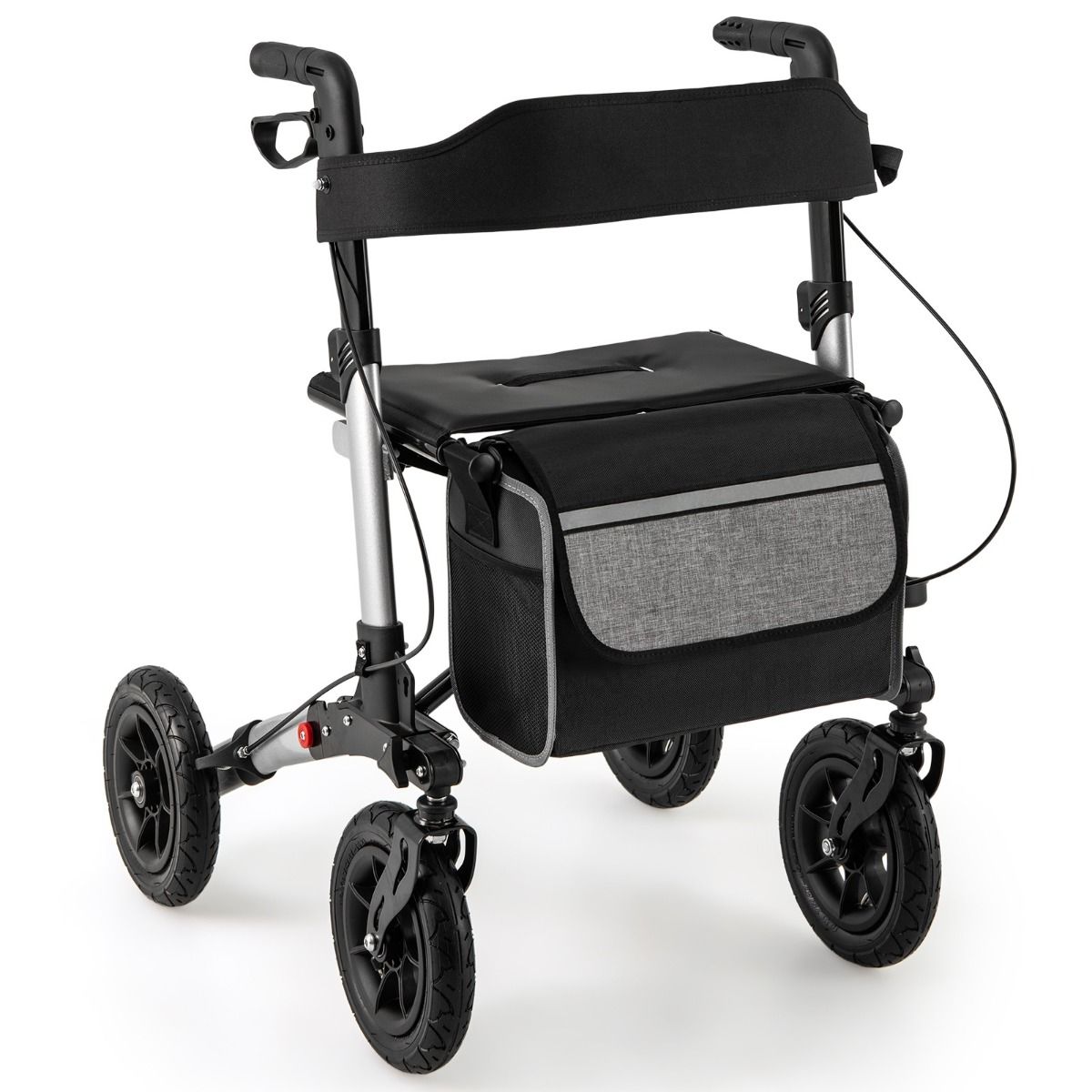 Coast 2-in-1 Rollator et fauteuil roulant de voyage Noir/Rouge/Argent - 62 x 82 x 81,5-97 cm - Pliable