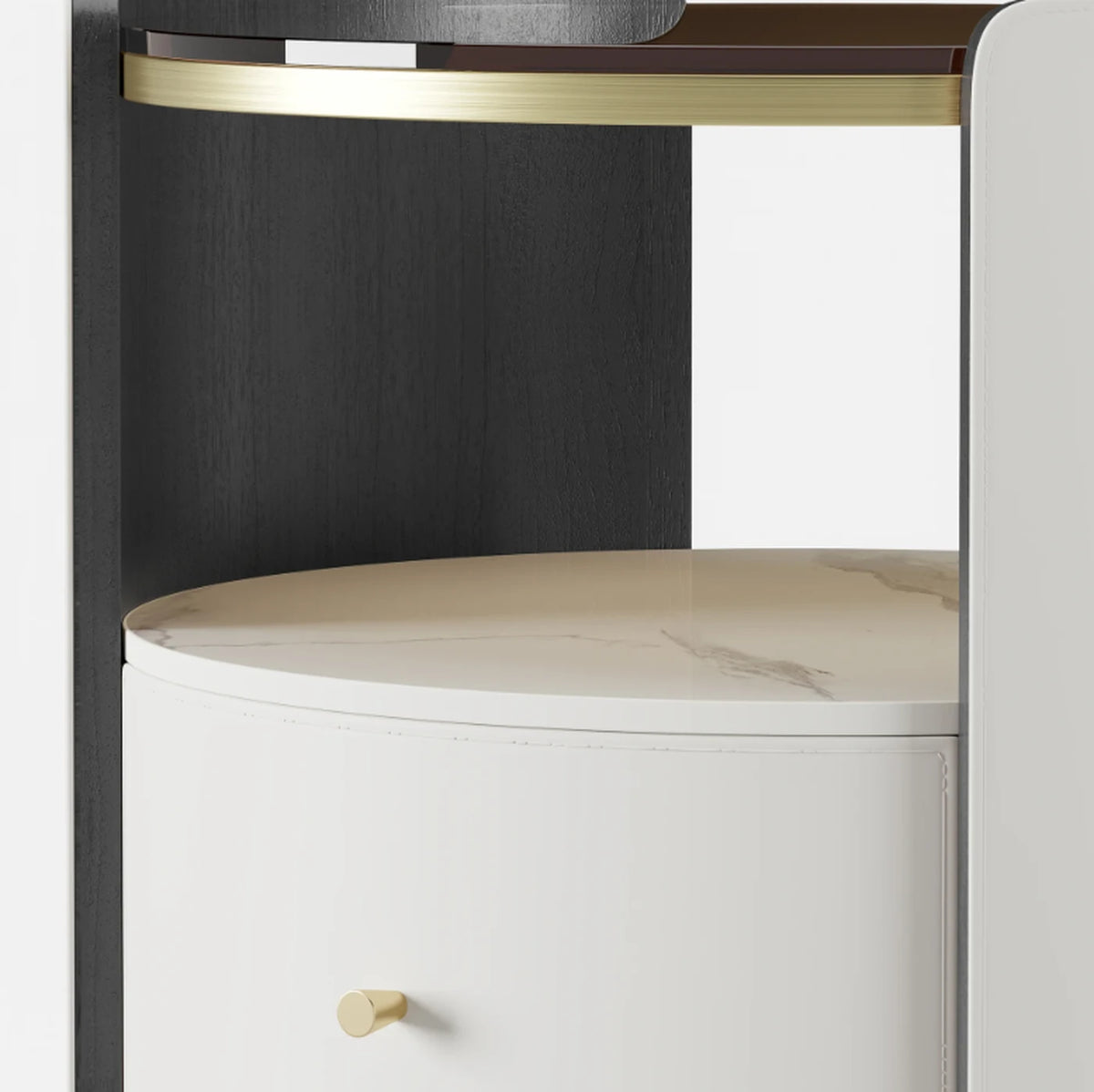 Table de chevet ronde Homary avec plateau en verre - Sintersteen - 49 x 49 x 48 cm - Avec tiroir