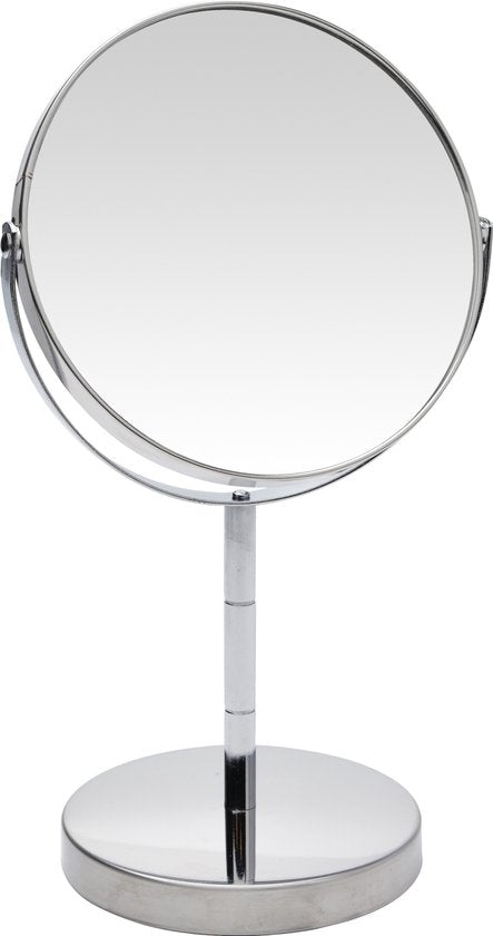 Miroir de maquillage - argenté - rond - double face - 14 x 26 cm - Miroirs de maquillage - Miroirs grossissants