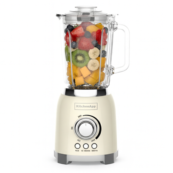 Mixeur KitchenApp Retro, pichet en verre de 1,5 litre - 800 W - Glace pilée, smoothies et fonction « Pulse » - Vitesse réglable en continu - Beige