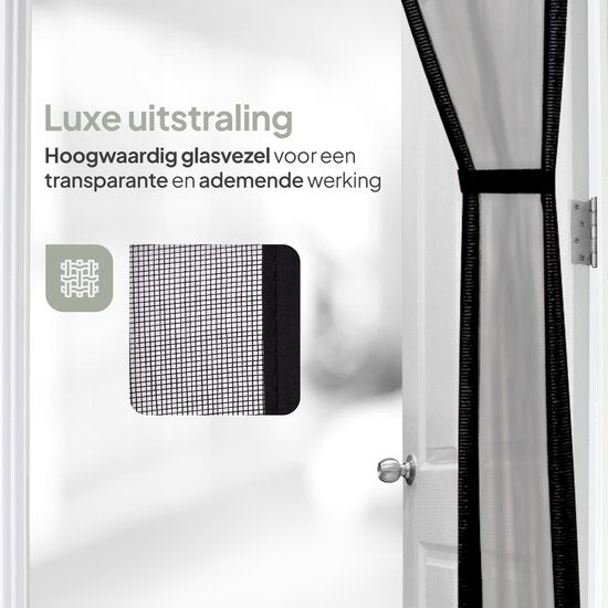 O'DADDY Rideau de porte Deluxe FIBER - Rideau anti-moustiques magnétique - Pour les nouvelles constructions et les portes standard - Installation facile - Noir Hor - 85x205 cm