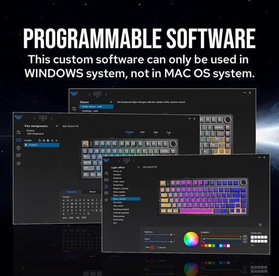 AULA F75 - Clavier gaming sans fil - Mécanique - Gasket - Hot Swap - Claviers QWERTY - Tri-mode - 80 touches - Noir tonnerre