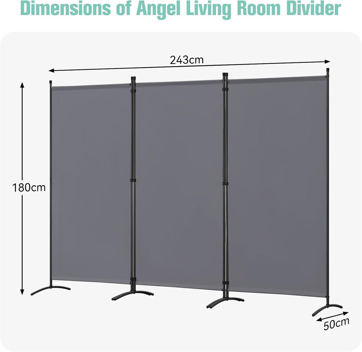 Paravent Angel Living à 3 panneaux – 243 x 180 cm – Gris