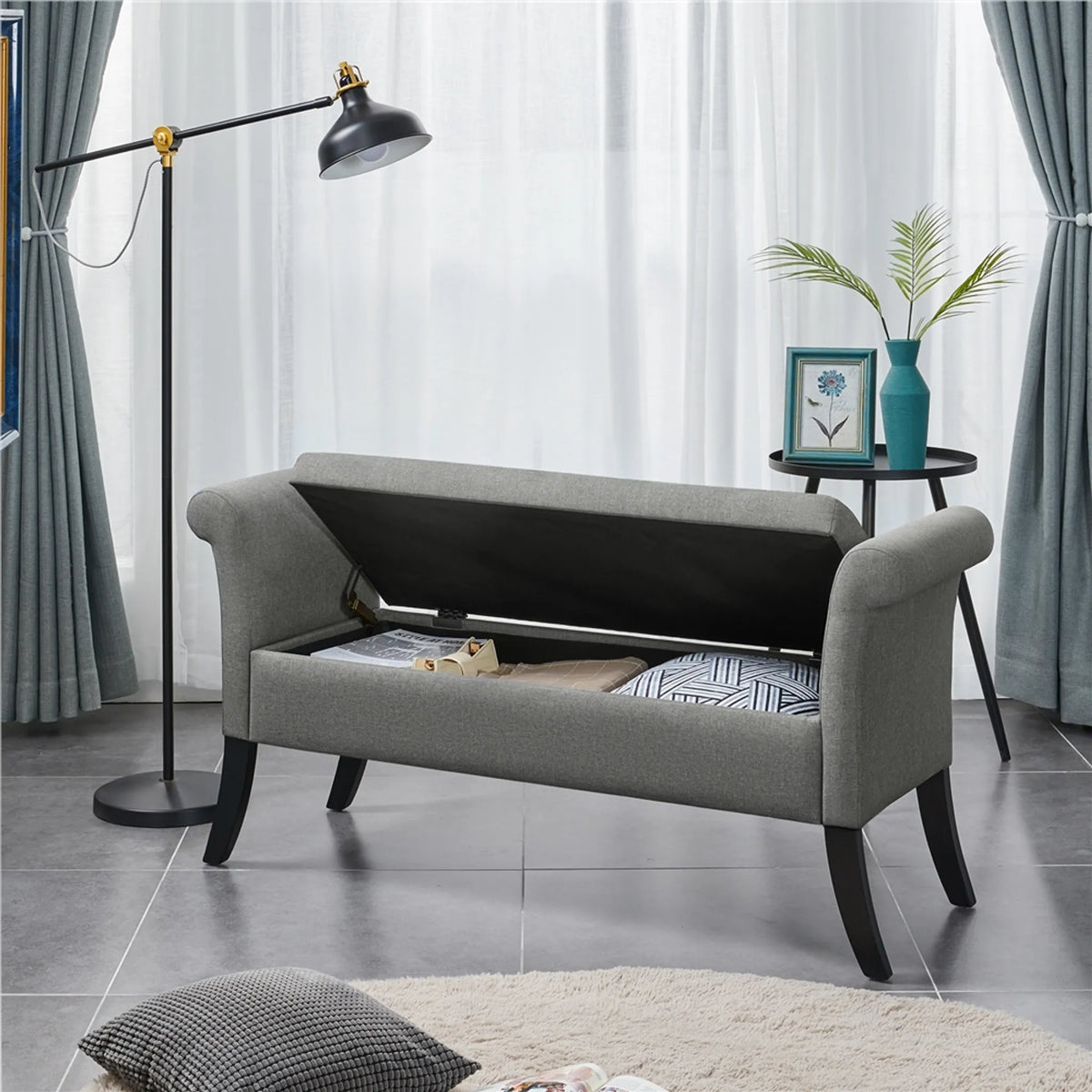 Yaheetech Banquette avec rangement et accoudoirs - 131 x 43,5 x 64,5 cm - Gris clair