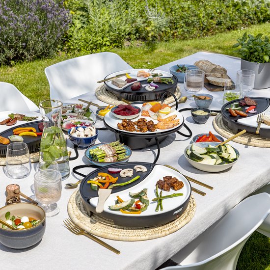 Princess Dinner4All 103080 - Set gastronomique - Gril et plaque de cuisson - Cordon d'alimentation extra-long de 2 mètres - 4 personnes - Lavable au lave-vaisselle - Sans PFAS - Kit d'extension disponible