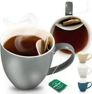 Neighbour's Friend Tasse à thé brevetée grise avec porte-sac I Tasse en céramique grande 325ml I Tasse à thé en faïence I Tasse en céramique pour le thé I Tasses à thé lavables au lave-vaisselle I Design moderne pour les buveurs de thé