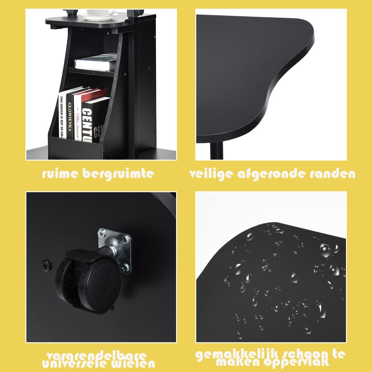 Chariot pour ordinateur portable Coast - réglable en hauteur - plateau inclinable - avec espace de rangement - noir