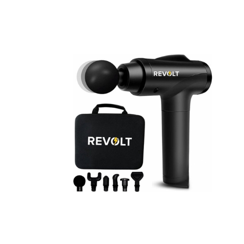 Pistolet de massage – Revolt – 30 vitesses – 6 embouts – Batterie 2500 mAh – Soulagement musculaire – Noir