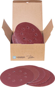 VONROC Jeu de papier de verre 125mm - 50 pièces - Pour ponceuses orbitales aléatoires - Fixation Velcro