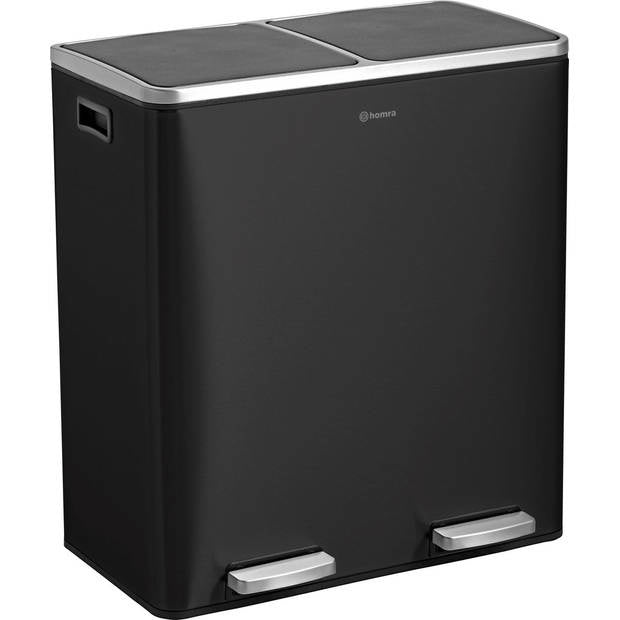 Homra QUICKX Duo - Poubelle - Séparation des déchets - 2 compartiments - acier inoxydable - 60 litres (2x30 L) - Noir