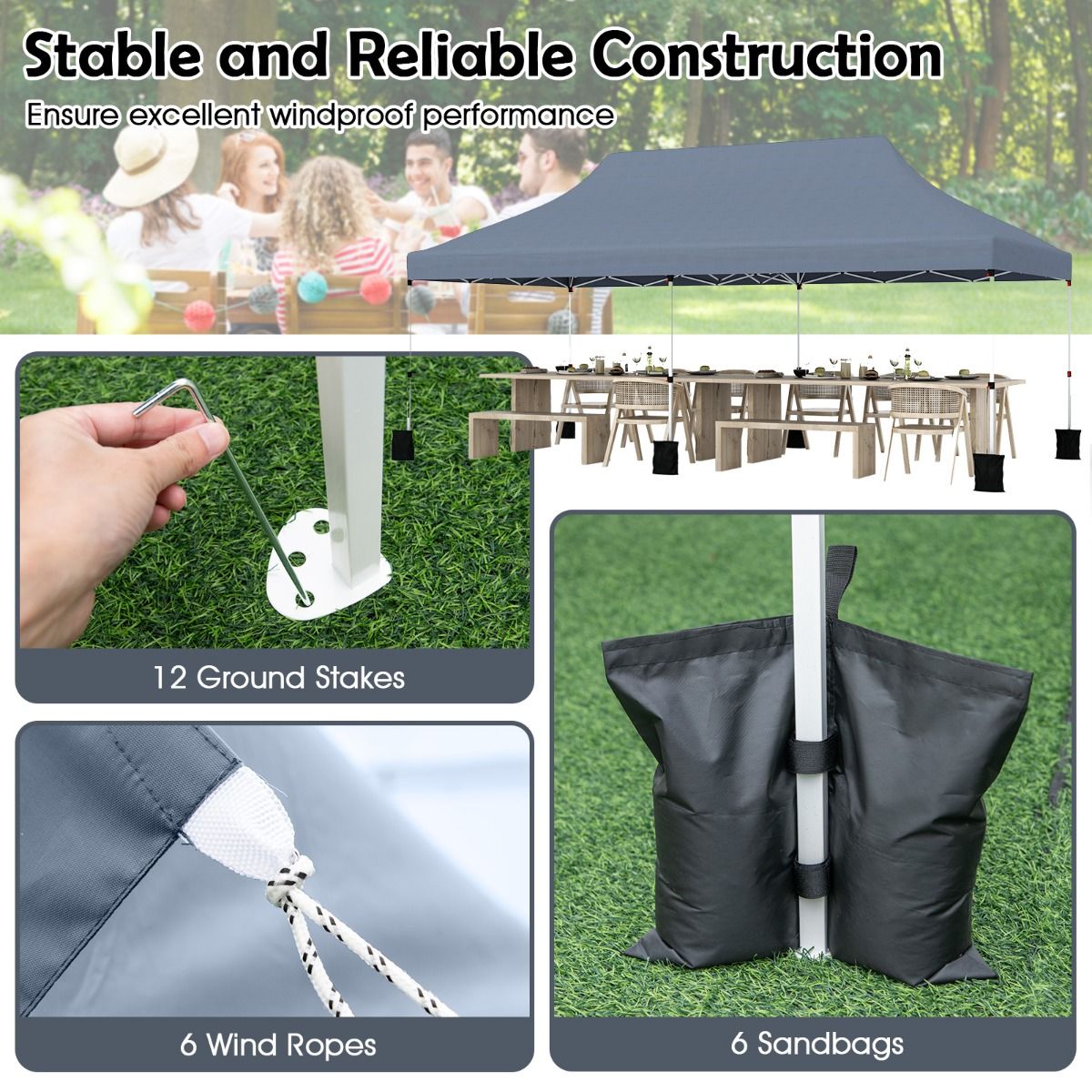 Tente de fête Coast pliable - extensible - imperméable - grise 300 x 600 cm
