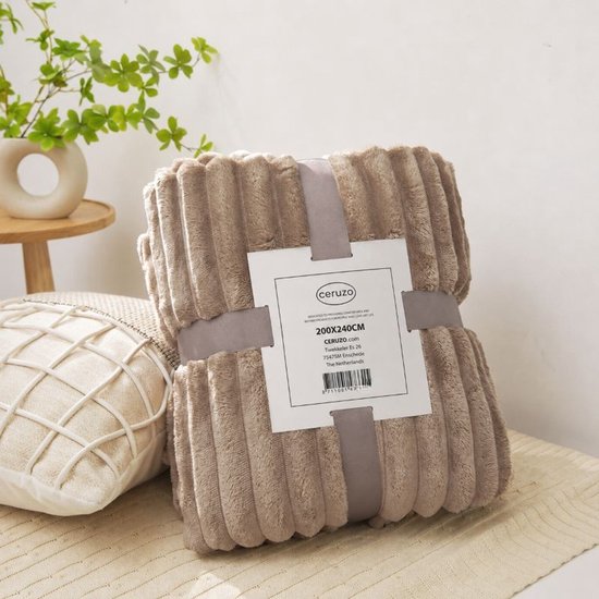 Couverture en polaire Ceruzo 200 x 240 cm - Plaid XXL - Marron taupe - Polaire douce - Couvre-lit pour lit double