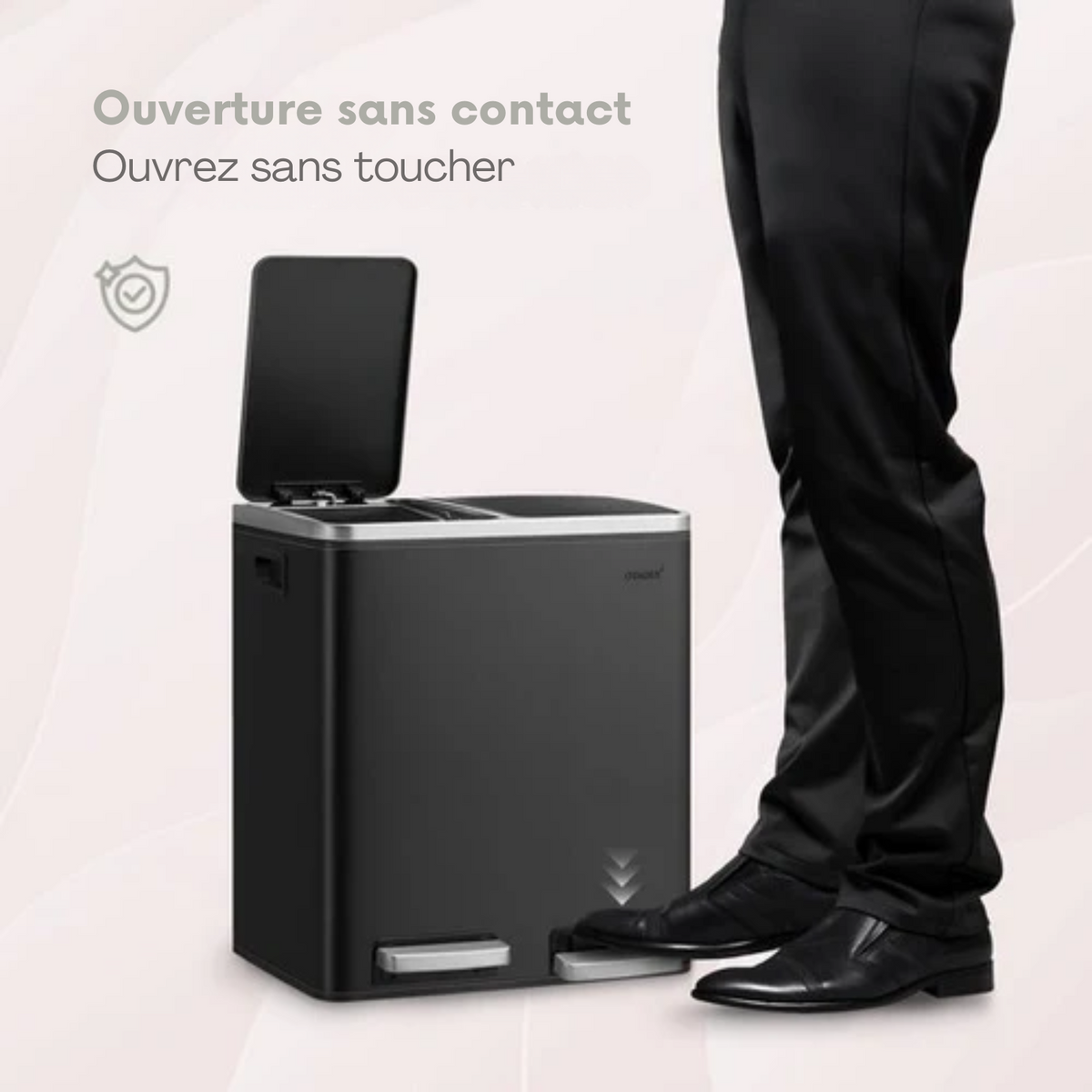 Poubelle de Tri – O'DADDY - 30 L – Double Compartiment – Poubelle à pédale – 2x 15L de capacité – Design compact – Métal – Noir
