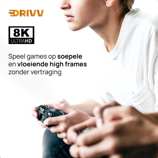 Drivv. Câble HDMI Premium 2.1 - Ultra HD - 8K 60 Hz - 4K 120 Hz - Compatible avec les consoles de jeux - Câbles HDMI - 5 mètres - Orange