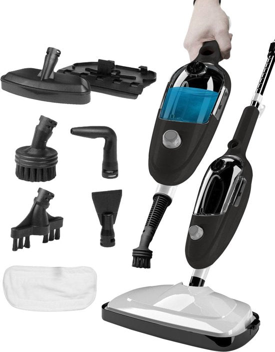 Nettoyeur vapeur 2 en 1 - Nettoyeur vapeur à main - Nettoyeur de taches - Avec 8 accessoires et 2 chiffons en microfibre - Nettoyage de canapés, sols, salles de bain et tapis - Noir