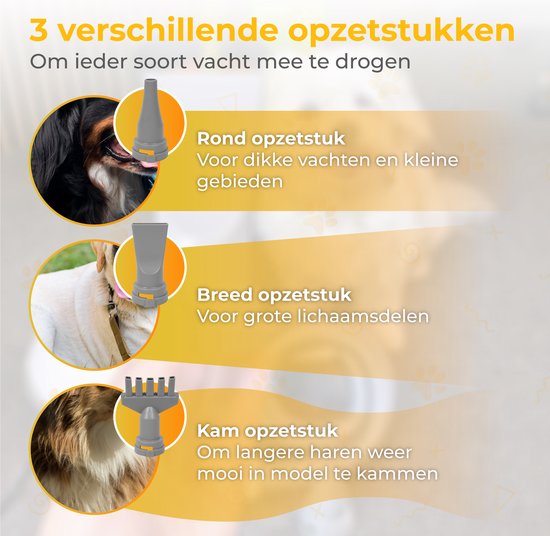Nuvance - Sèche-cheveux pour chien - Soufflerie d'eau pour chien - 2100W - avec 3 accessoires - Sèche-cheveux pour chien - Soufflerie d'eau pour chien - Puissance réglable - Fourneau pour chien - Blanc