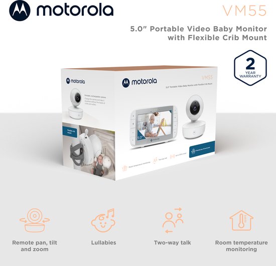 Babyphone Motorola Nursery avec caméra - Baby Monitor VM 55 - Caméra pour bébé avec écran couleur, communication bidirectionnelle et vision nocturne infrarouge - Portée de 300 m - Zoom, inclinaison et rotation