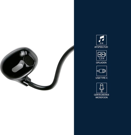 Grundig Bone ConducGrundig Écouteurs sans fil Bluetooth - Écouteurs sans fil à conduction d'air - Écouteurs avec microphone - 5 heures d'autonomie - Recharge via USB Type-C - Appels mains libres