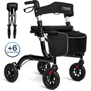 Rollator TrueSafe léger et pliable (6,9 kg) - Pour l'intérieur et l'extérieur - Avec coussin d'assise ergonomique, éclairage, dossier, support pour canne et bien plus encore - Noir