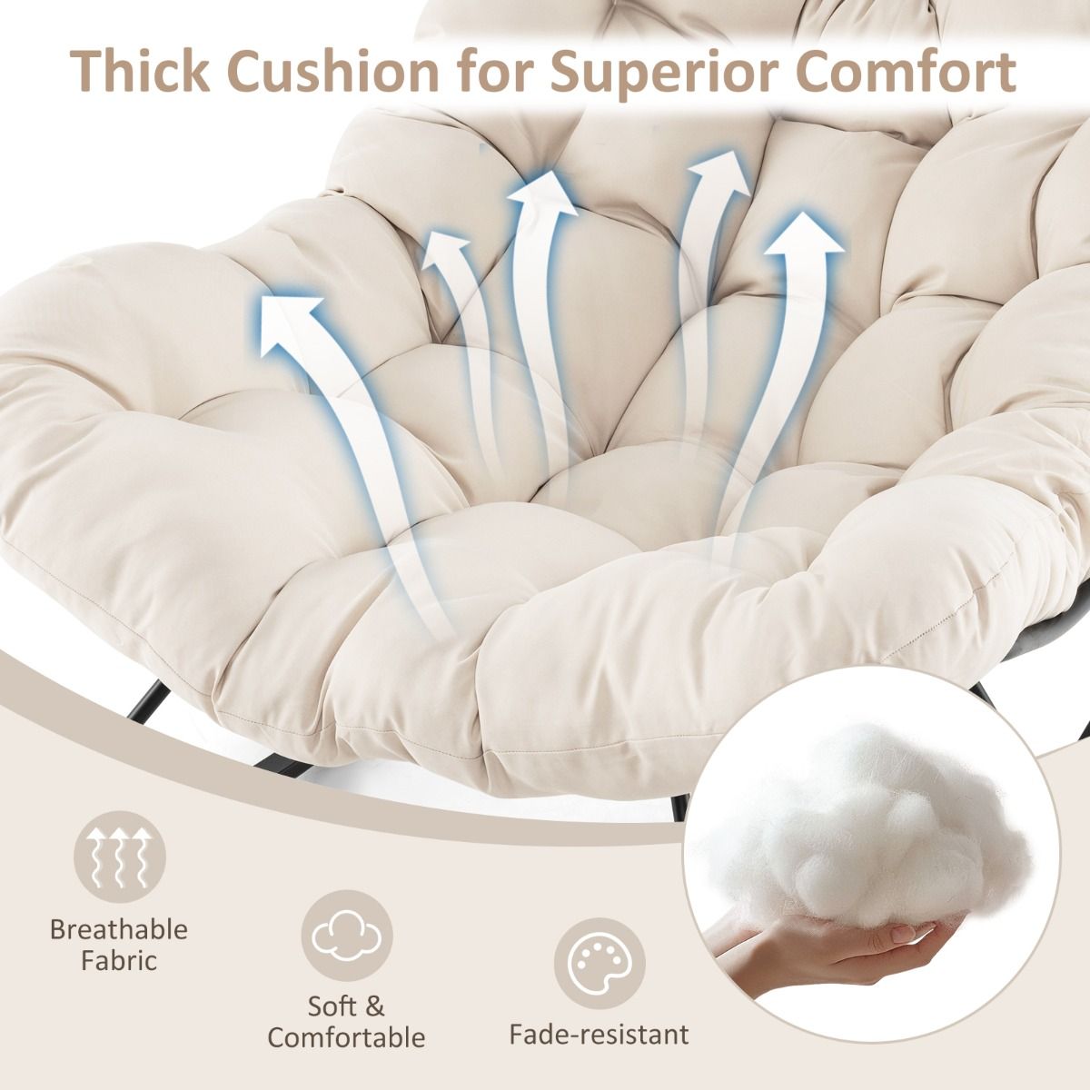 Coast Chaise à bascule (Terrace Chair) - Coussin extra rembourré et grande capacité de charge (205 kg) - 110 x 95 x 94 cm - Métal/Polyester - Beige
