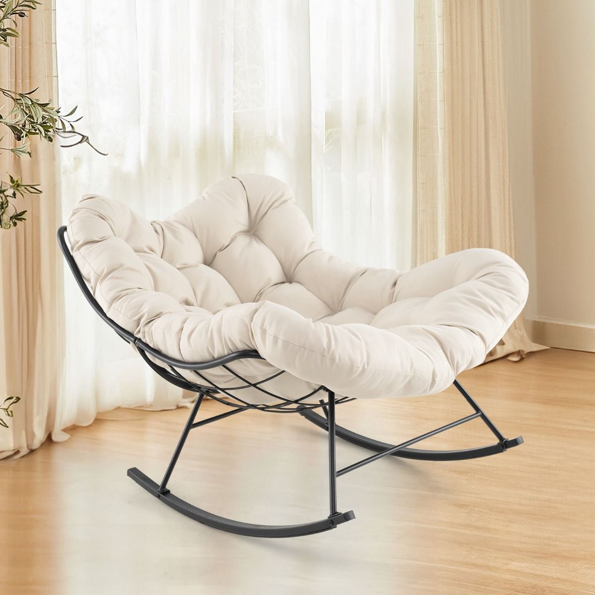 Coast Chaise à bascule (Terrace Chair) - Coussin extra rembourré et grande capacité de charge (205 kg) - 110 x 95 x 94 cm - Métal/Polyester - Beige
