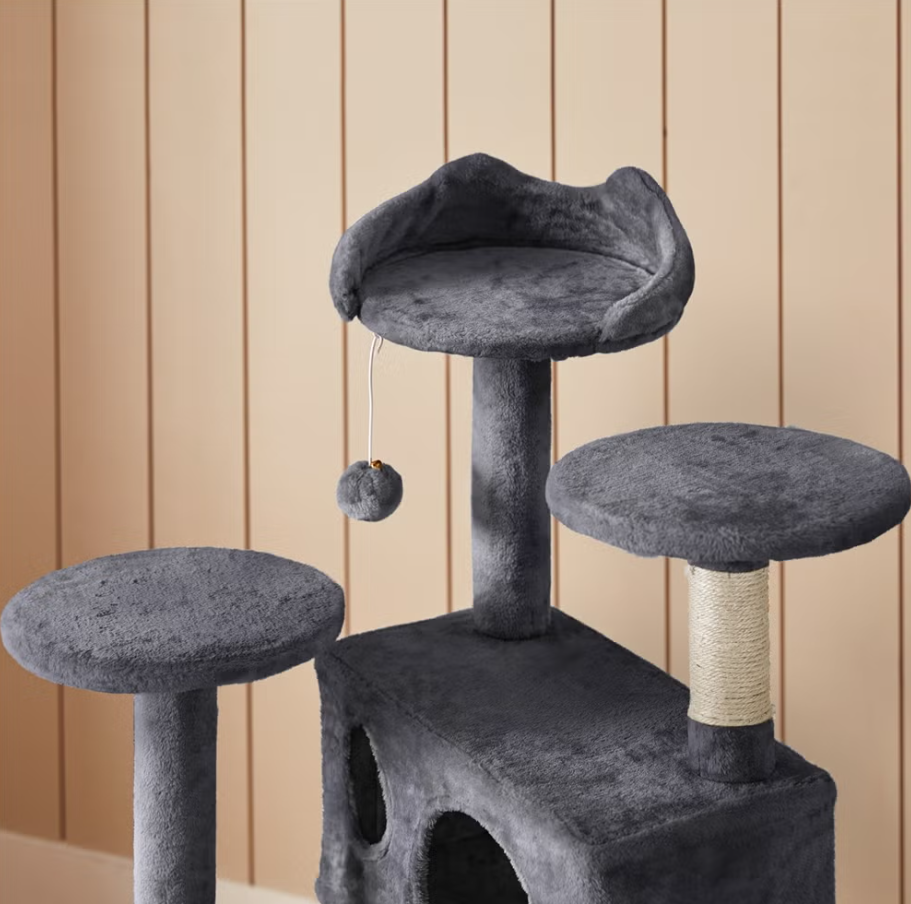 Yaheetech Scratching Post - 3 plateformes d'observation - 2 terriers pour chat - 49 x 49 x 139 cm - Gris foncé