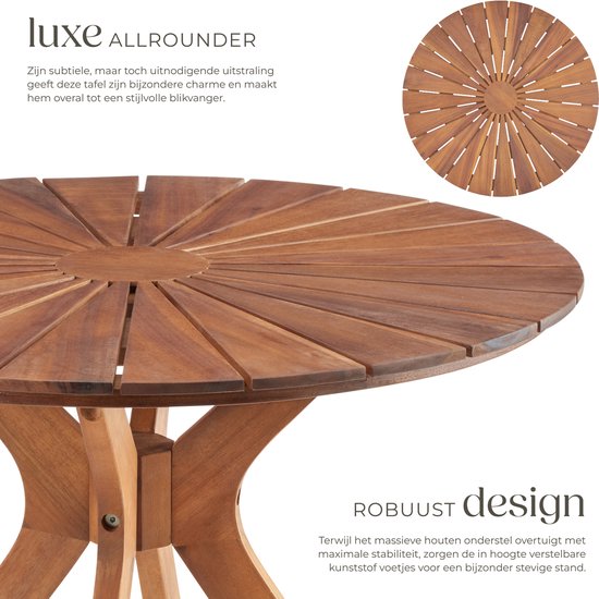 Table de jardin ronde en bois tectake® - Ø 70 x 62 cm - Bois d'acacia - Résistante aux intempéries - Table d'extérieur - Table de bistrot - Table d'appoint - Petite table pour balcon et terrasse - Également utilisable à l'intérieur