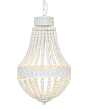 Suspension Ella 10191W - Lampe tendance à perles blanches en bois et métal, hauteur réglable de 70 à 155 cm - Marque : Mexlite