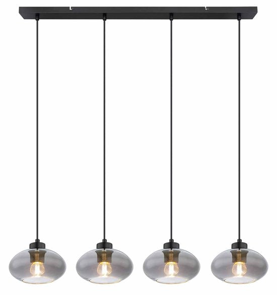 Globo - lampe suspendue - Shaun - noir - verre fumé - grande lampe de table de salle à manger - E27 - 15572-4H