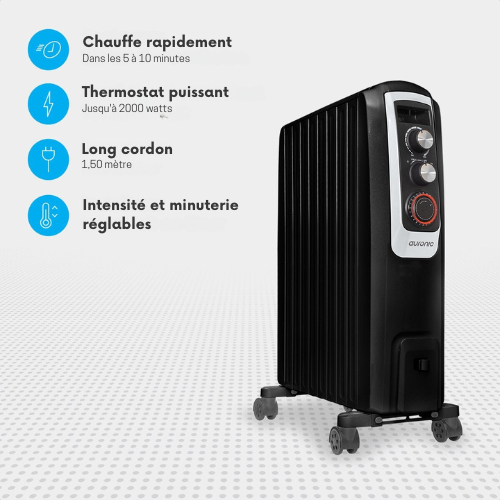 Radiateur à huile - Auronic - 3 niveaux - 2000W - Noir