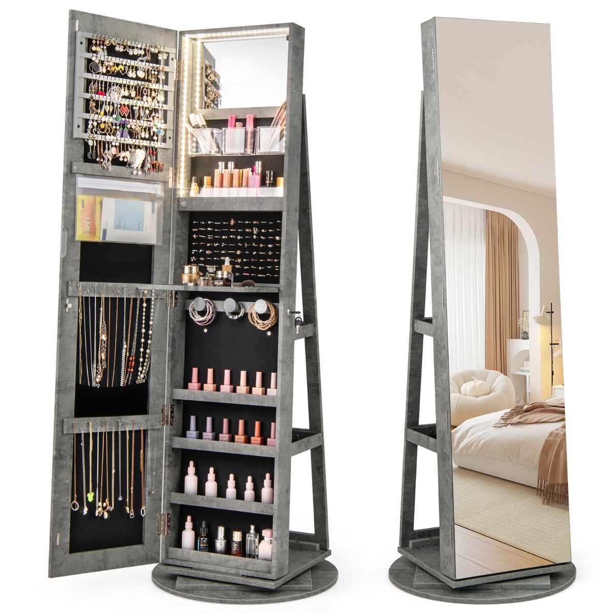 Armoire à bijoux Coast avec miroir - pivotante à 360° - éclairage LED - marron foncé