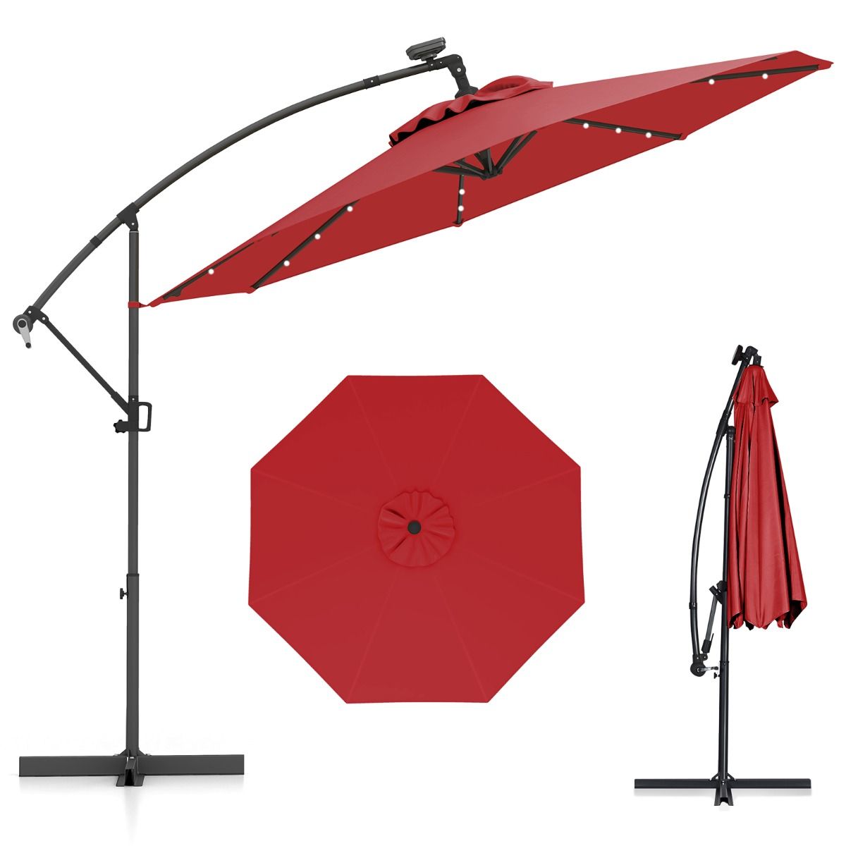 Parasol sur pied Coast - 32 LED - orientable et inclinable - rouge - 300 cm
