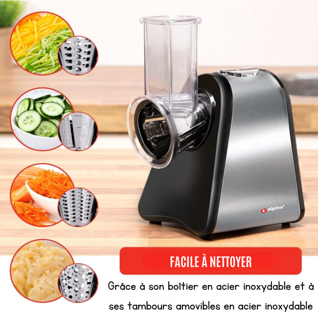 Coupe-légumes électrique Alpina - Mandoline - 4 lames en acier inoxydable -  200W - Noir/gris