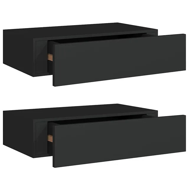 vidaXL Ensemble de 2 étagères murales avec tiroir - 40 x 23,5 x 10 cm - MDF et métal - Noir