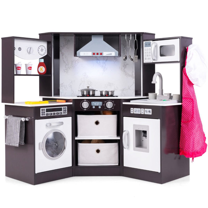 Cuisine jouet en bois Coast pour enfants - avec lumières et sons - distributeur d'eau et lave-linge - noir
