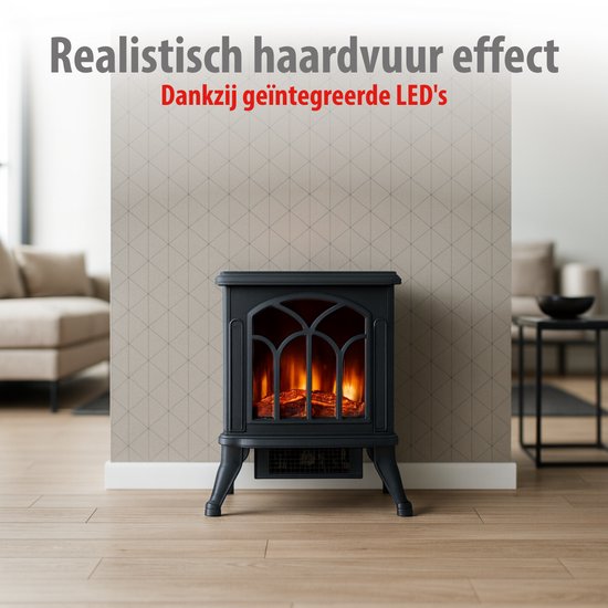 Foyer décoratif électrique Alpina - Poêle électrique décoratif - Foyer avec effet de flammes réaliste - Thermostat réglable - Protection contre la surchauffe - 1 500 W - Noir - 39 x 25 x 54 cm