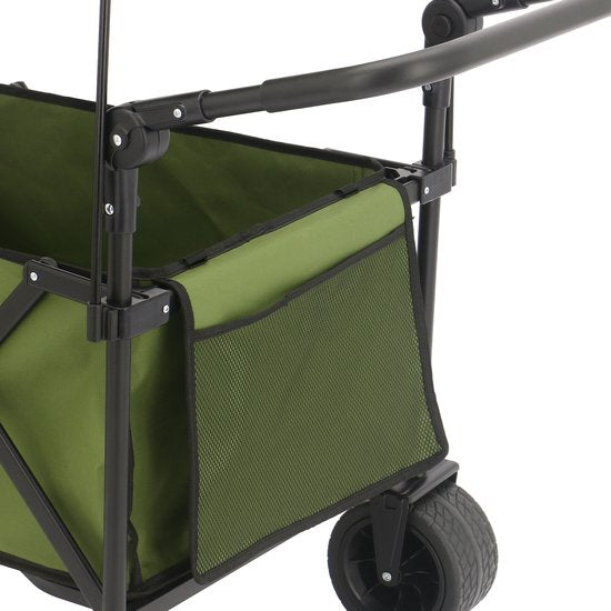 AXI SB221 Chariot pliable avec toit – Vert – Avec barre de traction, freins et housse – Capacité de charge de 100 kg – Facile à transporter – Métal