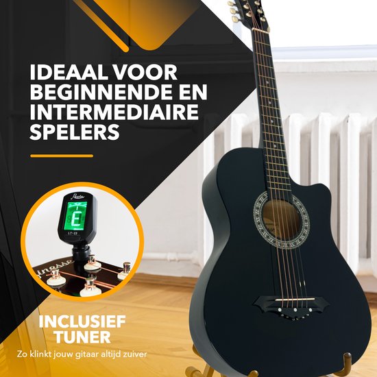 Guitare acoustique Finesse - avec cours vidéo - Guitare western - Guitare pour enfants et adultes - Noir