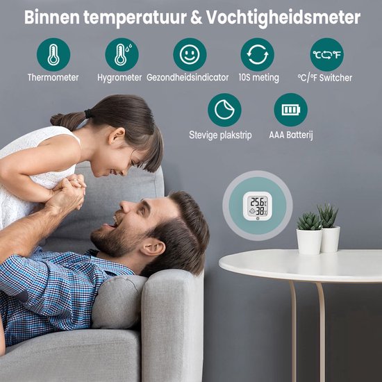 Ease Electronicz Hygromètre - Station météo - Humidimètre - Thermomètre pour l'intérieur - Pile et bande adhésive incluses