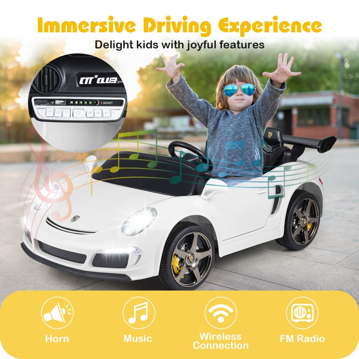 Voiture électrique pour enfants Coast - télécommande - éclairage LED - blanche