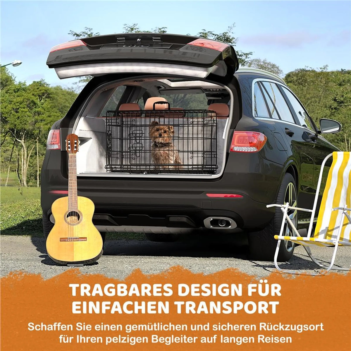 Yaheetech Banc pliable pour chien - 76 x 45 x 51 cm - Avec cloison et plaque de fond amovible et double porte - Pour petits chiens - Métal noir et plastique