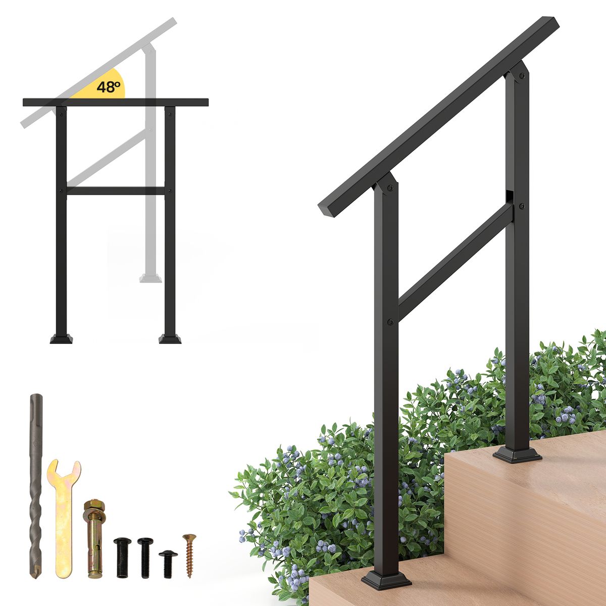 Mains courantes Coast - fixation latérale - angle réglable - noir - 70 cm