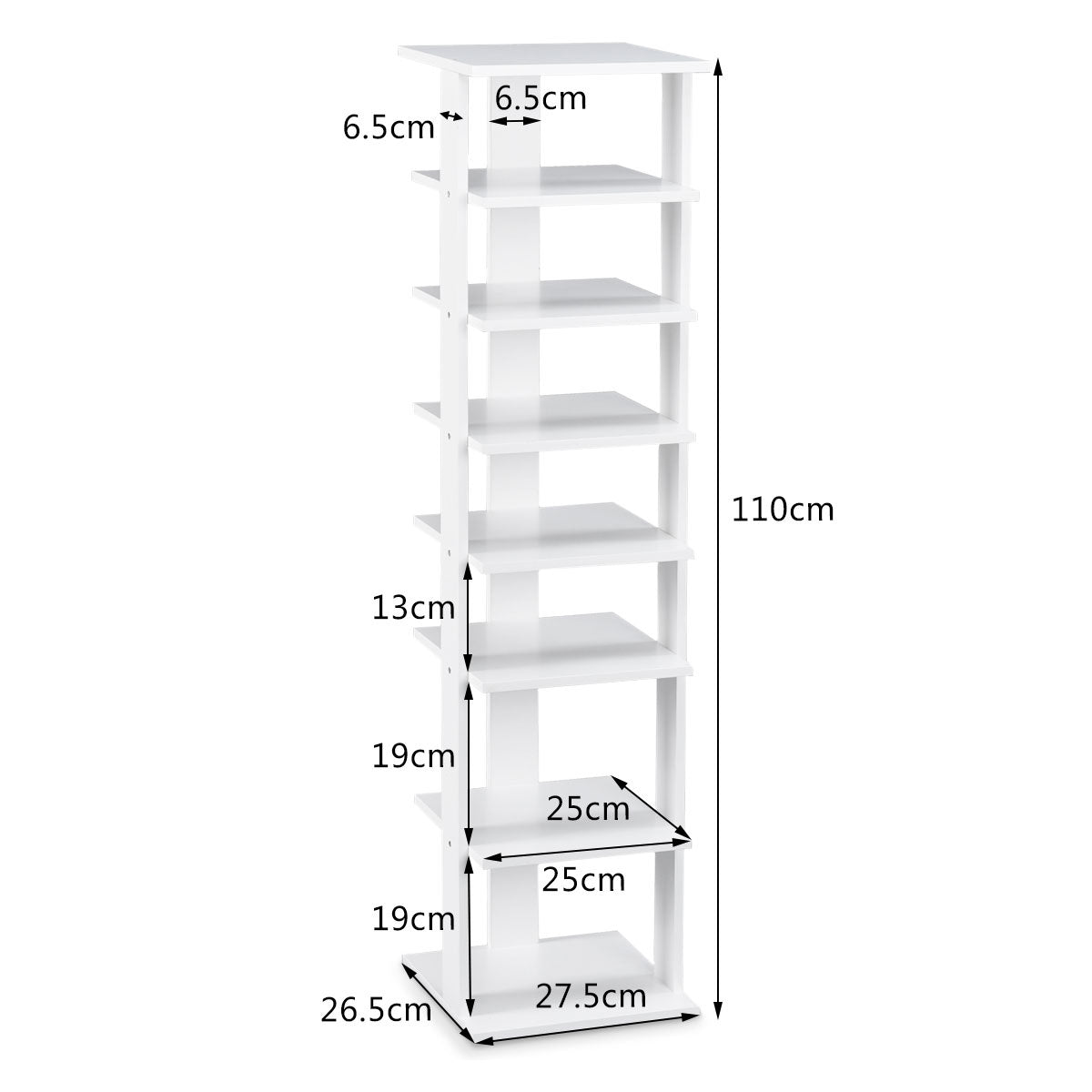 Coast Rangement pour chaussures - 8 couches - 29 x 26 x 110 cm - Blanc