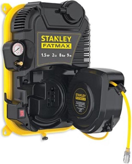 Compresseur Stanley Fatmax, compresseur d'air sans huile avec enrouleur de câble, montage mural, 1,5 hp, 8 bar, capacité du réservoir 2 L