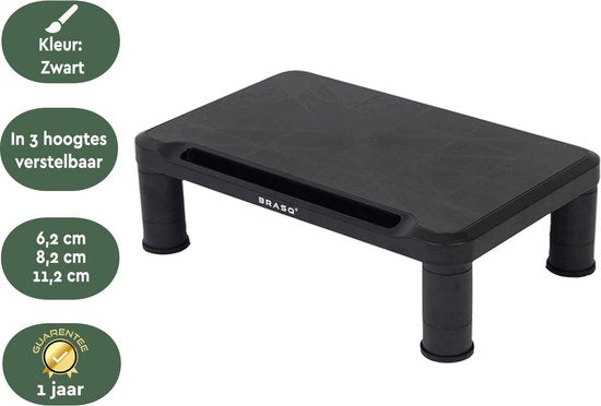 BRASQ Monitor Stand Black MS100 - Support de moniteur pour ordinateur portable ou écran - Hauteur réglable 38x24x11,2 cm