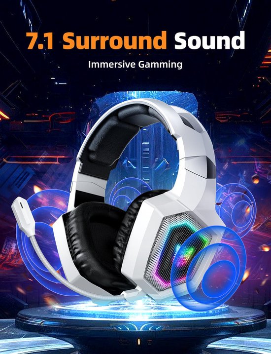 Casque Onikuma GT806 filaire et sans fil, arceau, gaming, Bluetooth, blanc